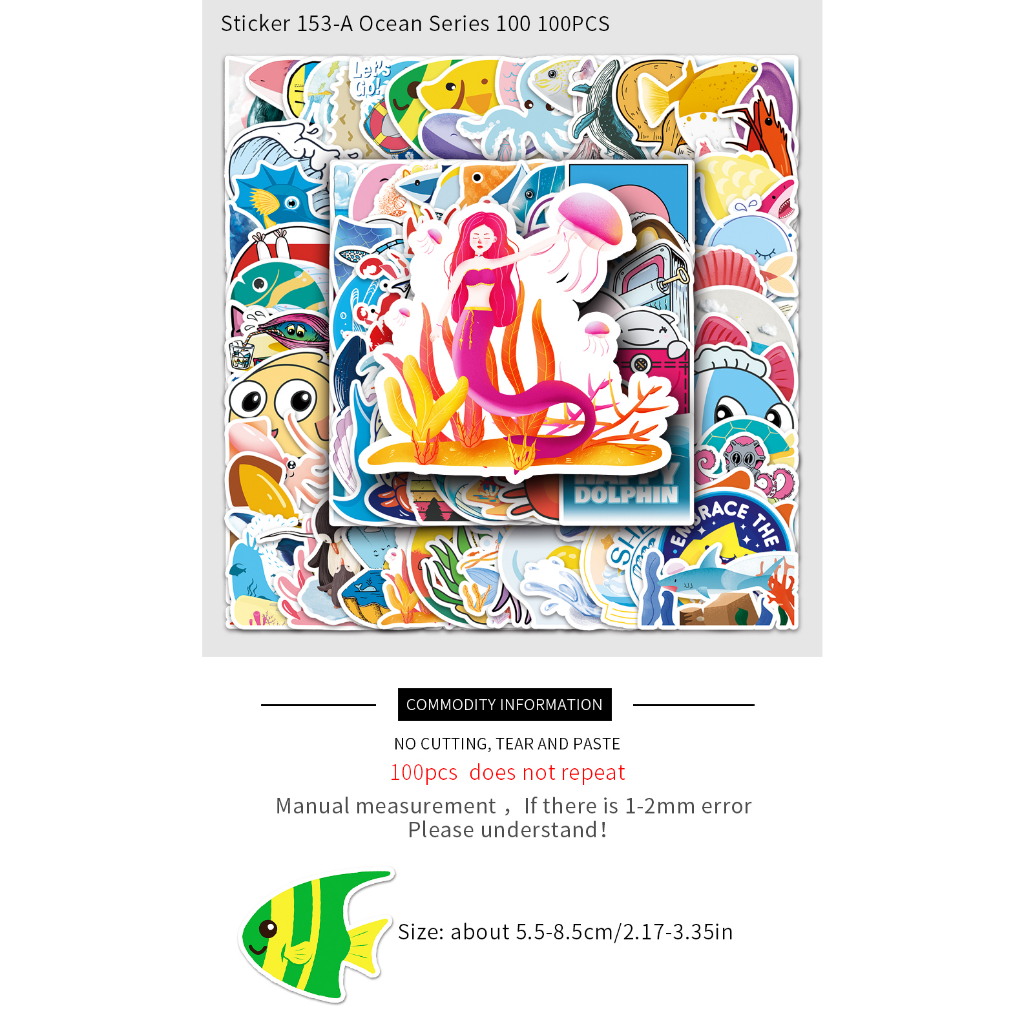 Set 100 / 100 Sticker Dán Trang Trí Hình Động Vật Biển / Vỏ Sò ❉ Miếng Dán Đề Can diy Chống Thấm Nước Hình doodle Cho Điện Thoại / Laptop / Cốc Nước / guitar / Mũ Bảo Hiểm / Chai Nước / Hành Lý