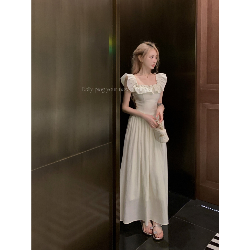 Phiên bản hàn quốc khí chất sexy sling váy dài của phụ nữ slim-fit narrow-waisted mid-length solid color round
