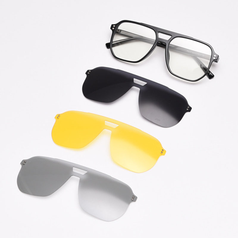 4 trong 1 kính mới khung nam châm hấp thụ kính mắt đặt tầm nhìn ban đêm photochromic kẹp ống kính gọng kính nữ nam lái xe phân cực kính che nắng kính mắt tr2117