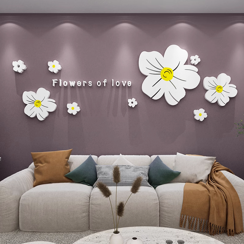 Hoa tươi Embossed Mica Painting Trang trí Phòng khách Sofa TV Background Wall Sắp xếp Stereo 3d Tự dính Acrylic Wall Stick