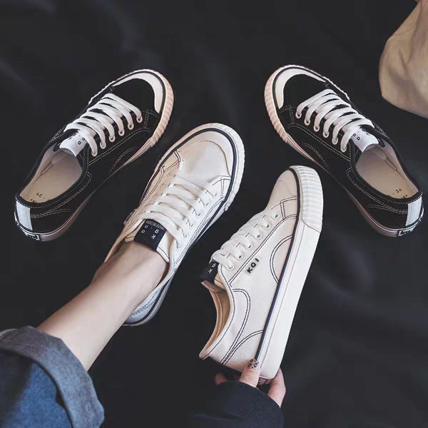 Giày vải của phụ nữ giày thể thao thông thường sinh viên giày thường non-slip thoải mái giày vải hàn quốc giày ban thường giày phong cách nhỏ màu trắng giày vải ren-up phong cách ins