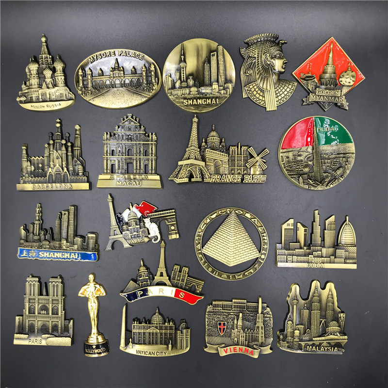 Nam châm tủ lạnh 3d kim loại hoa kỳ ai cập pháp áo tây ban nha dubai nga thượng hải macao malaysia du lịch dán tủ lạnh từ tính