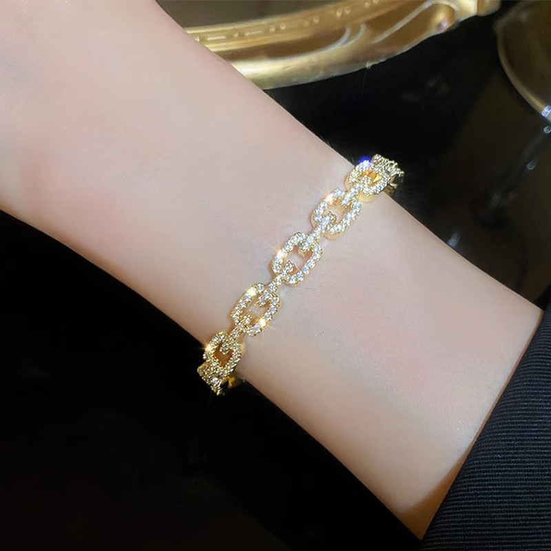Vòng đeo tay mở chuỗi zircon bằng vàng thật siêu sáng bóng