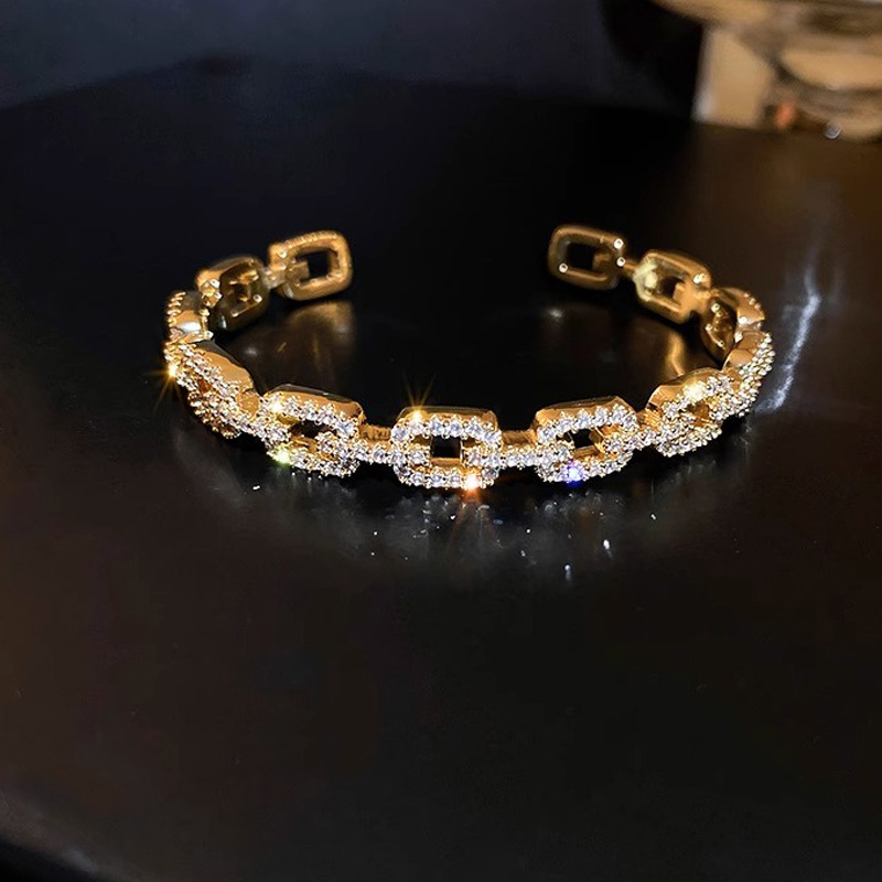 Vòng đeo tay mở chuỗi zircon bằng vàng thật siêu sáng bóng