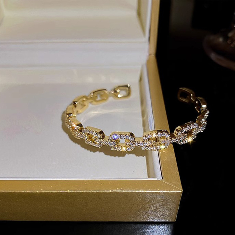 Vòng đeo tay mở chuỗi zircon bằng vàng thật siêu sáng bóng