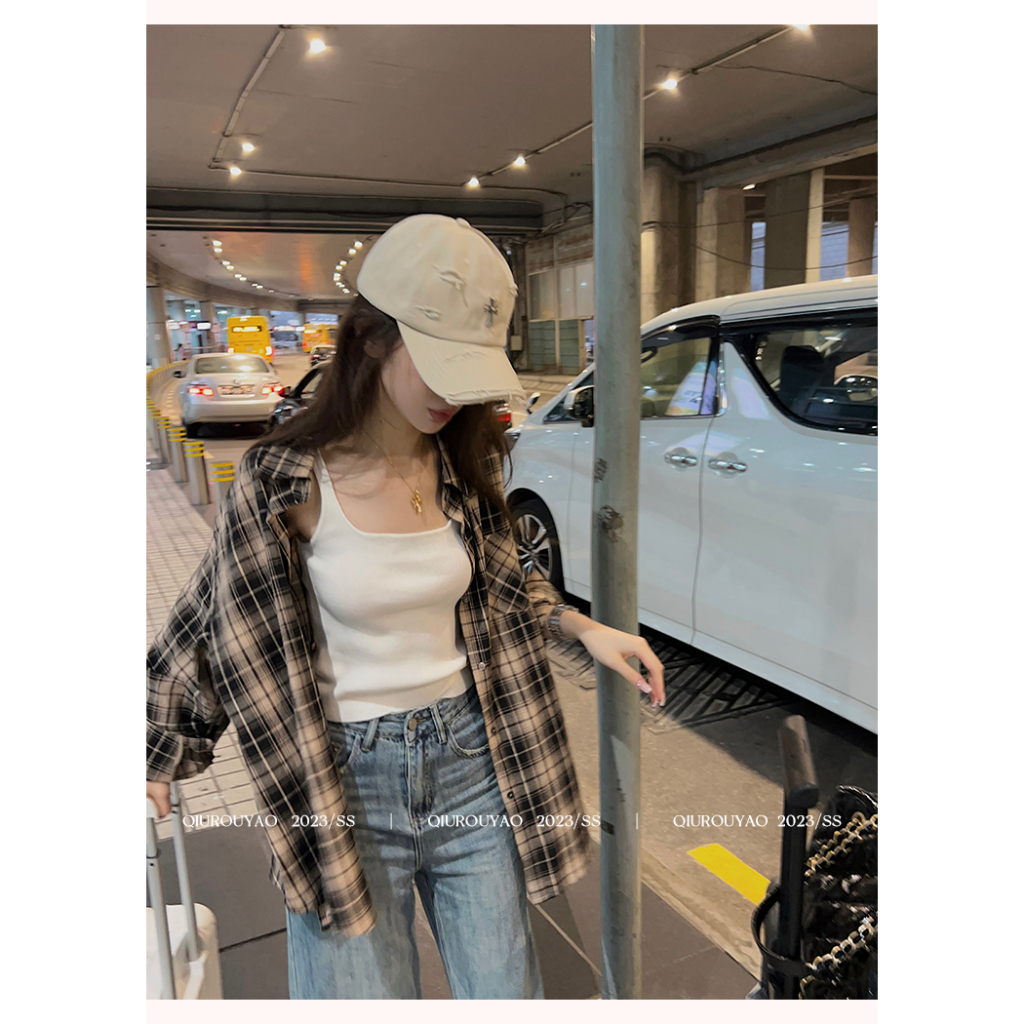 Áo sơ mi XIAOZHAINV dài tay họa tiết kẻ sọc phong cách Hàn Quốc chống nắng thời trang mùa thu dành cho nữ