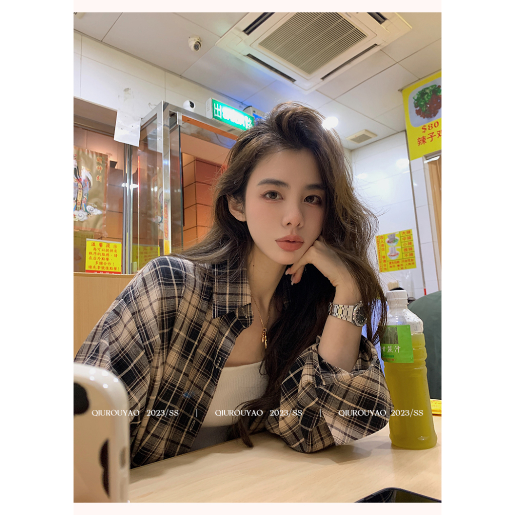 Áo sơ mi XIAOZHAINV dài tay họa tiết kẻ sọc phong cách Hàn Quốc chống nắng thời trang mùa thu dành cho nữ