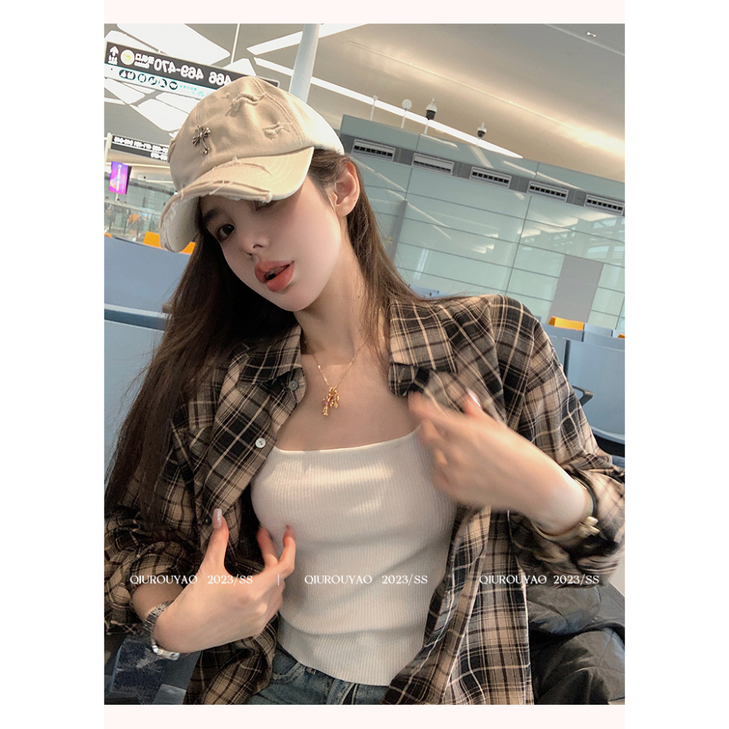 Áo sơ mi XIAOZHAINV dài tay họa tiết kẻ sọc phong cách Hàn Quốc chống nắng thời trang mùa thu dành cho nữ