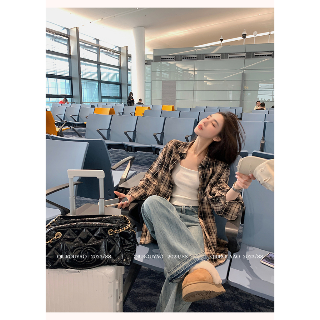 Áo sơ mi XIAOZHAINV dài tay họa tiết kẻ sọc phong cách Hàn Quốc chống nắng thời trang mùa thu dành cho nữ