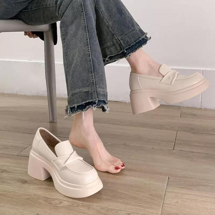 Giày lười nữ (tăng 7cm), giày cao gót đen trắng