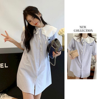 Kii Wii Đầm Sơ Mi Cổ Búp Bê Họa Tiết Kẻ Sọc Thiết Kế Mới Thời Trang Mùa Hè Dành Cho Nữ