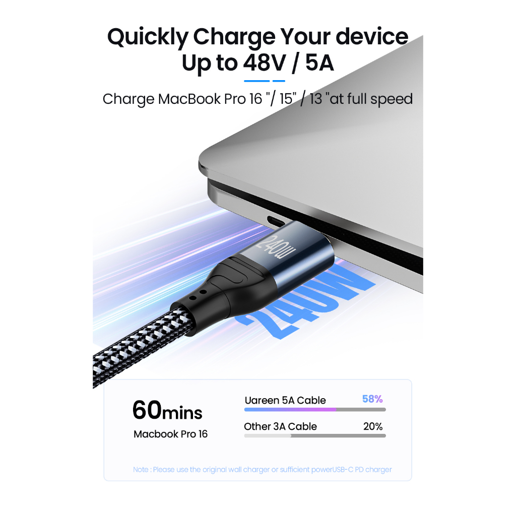 Cáp sạc nhanh 240w công suất cao type-c nam sang nam usb-c điện thoại máy tính xách tay pd sạc nhanh 5a