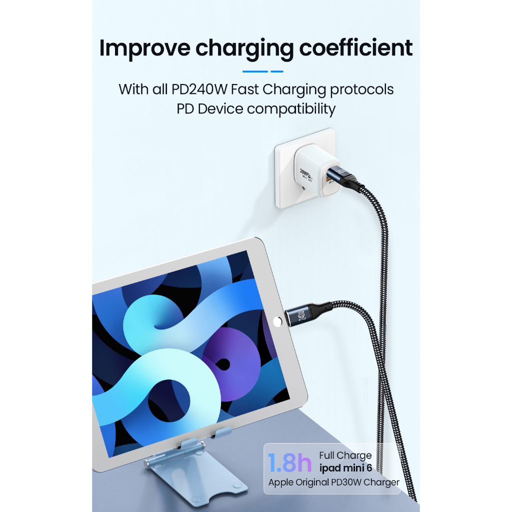 Cáp sạc nhanh 240w công suất cao type-c nam sang nam usb-c điện thoại máy tính xách tay pd sạc nhanh 5a