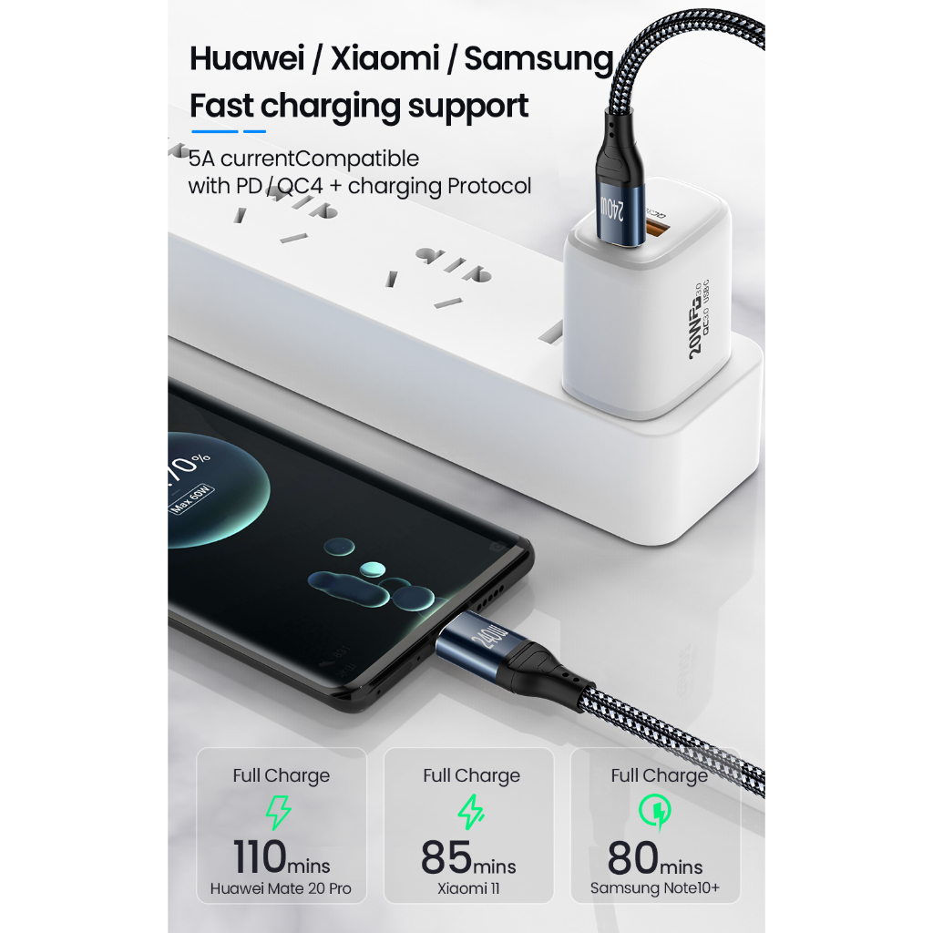 Cáp sạc nhanh 240w công suất cao type-c nam sang nam usb-c điện thoại máy tính xách tay pd sạc nhanh 5a
