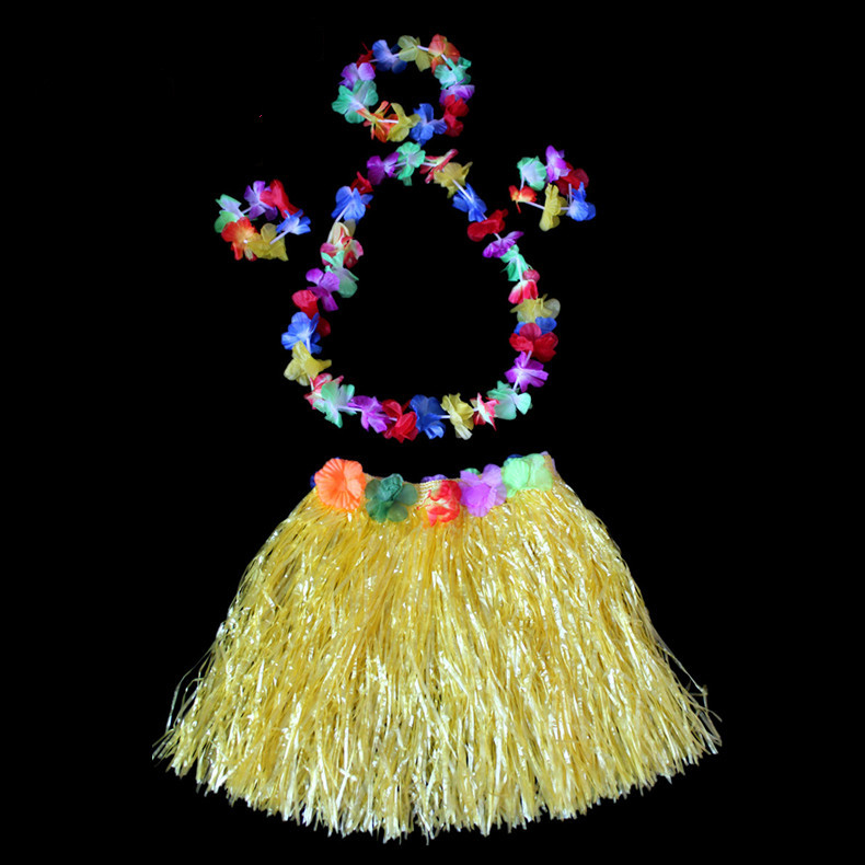 Qurorange 30cm Bộ Vòng Hoa Và Chân Váy Tua Rua Phong Cách Hawaii Cho Bé