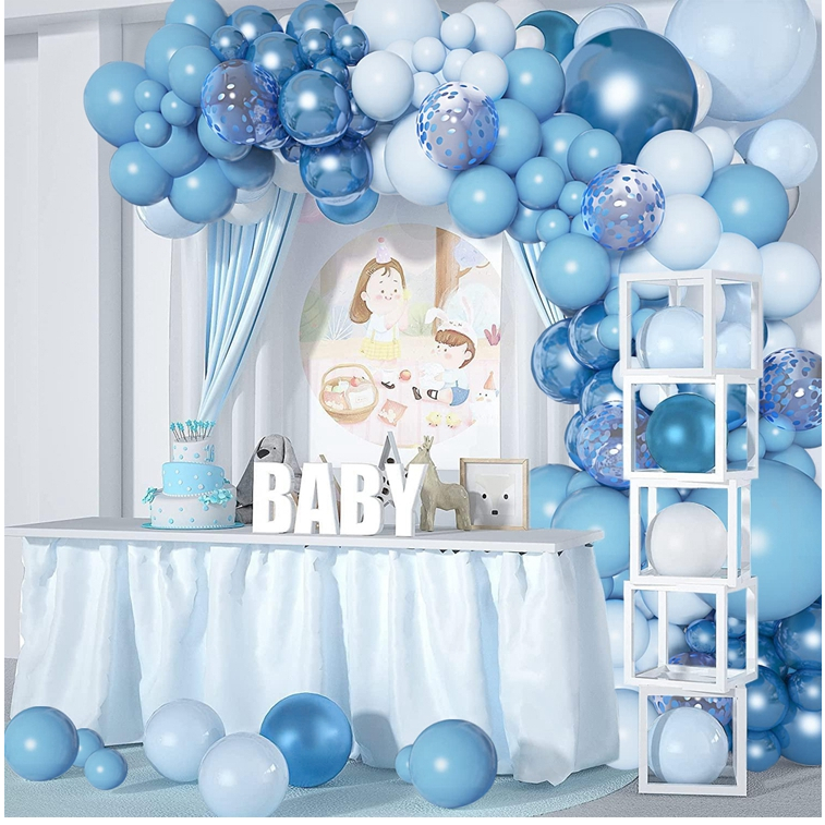 Set 109 Bong Bóng Latex Màu Xanh Macaron Trang Trí Tiệc Sinh Nhật Bé Trai 1 Tuổi