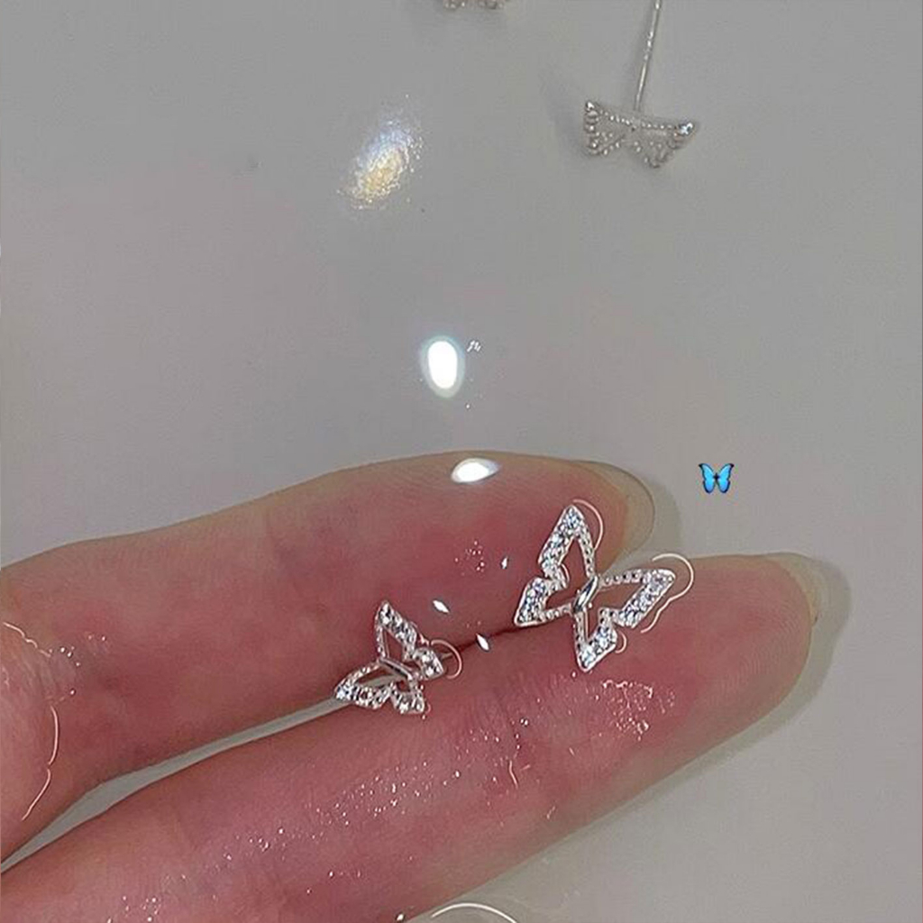 Hoa tai bướm rỗng tinh tế nữ sterling silver zircon earrings 2023 phong cách mới hoa tai bạc phong cách nóng bỏng mùa hè