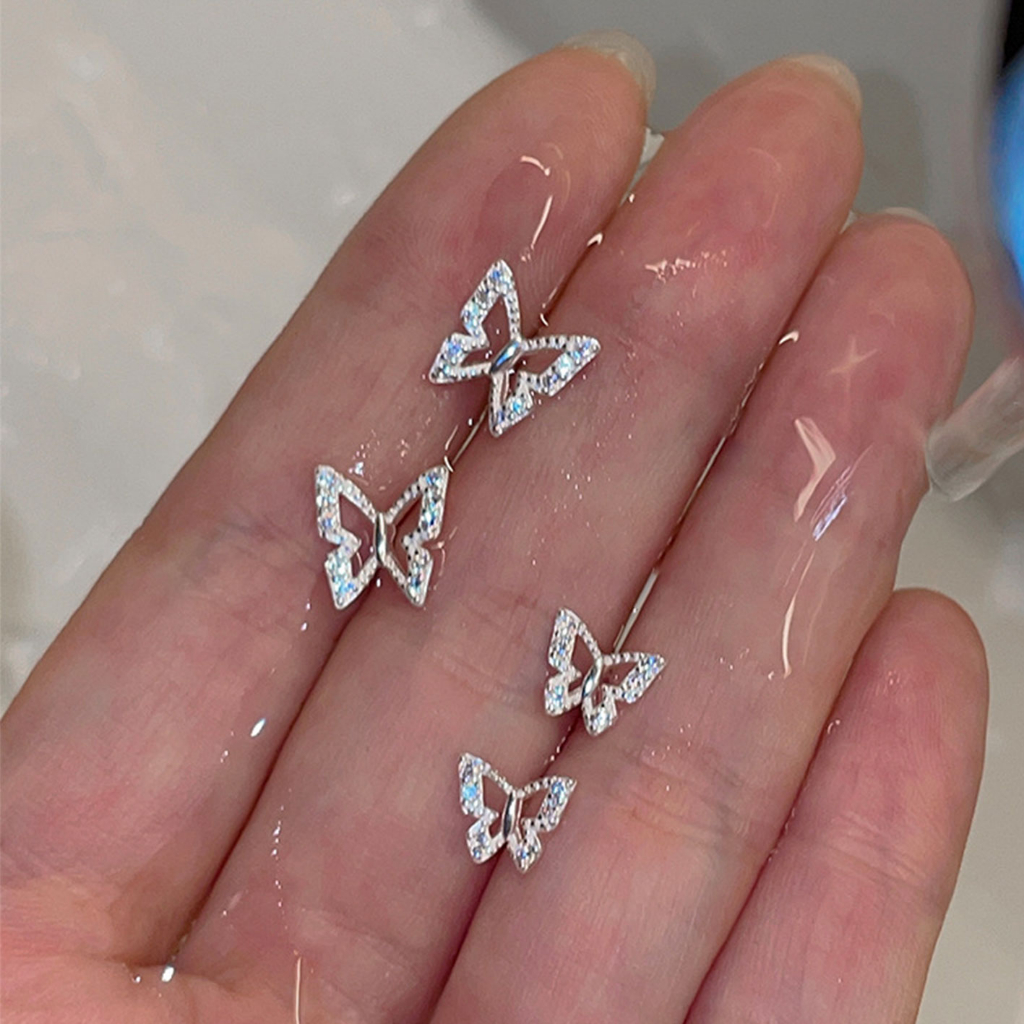 Hoa tai bướm rỗng tinh tế nữ sterling silver zircon earrings 2023 phong cách mới hoa tai bạc phong cách nóng bỏng mùa hè