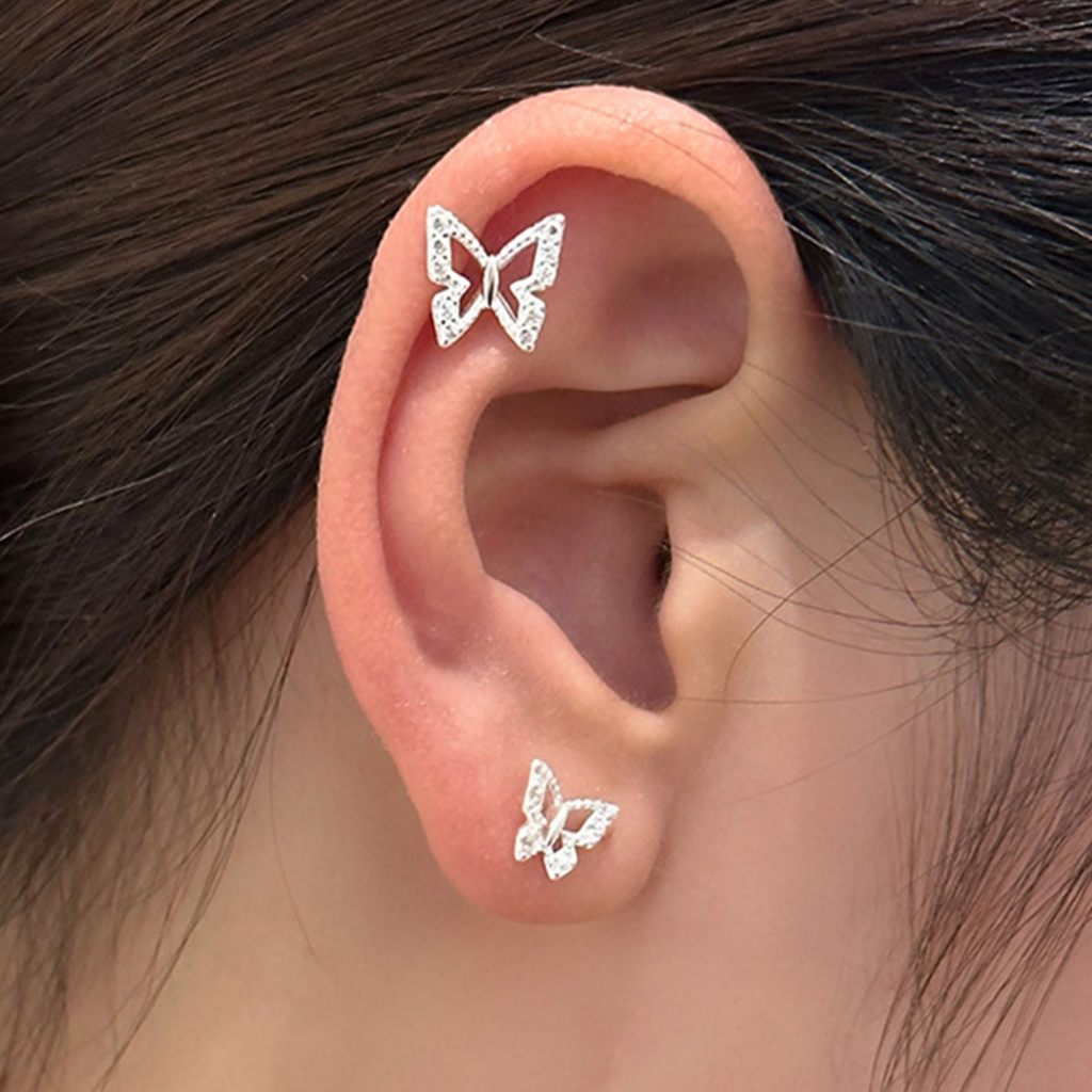 Hoa tai bướm rỗng tinh tế nữ sterling silver zircon earrings 2023 phong cách mới hoa tai bạc phong cách nóng bỏng mùa hè