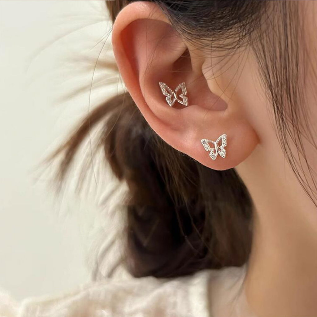 Hoa tai bướm rỗng tinh tế nữ sterling silver zircon earrings 2023 phong cách mới hoa tai bạc phong cách nóng bỏng mùa hè