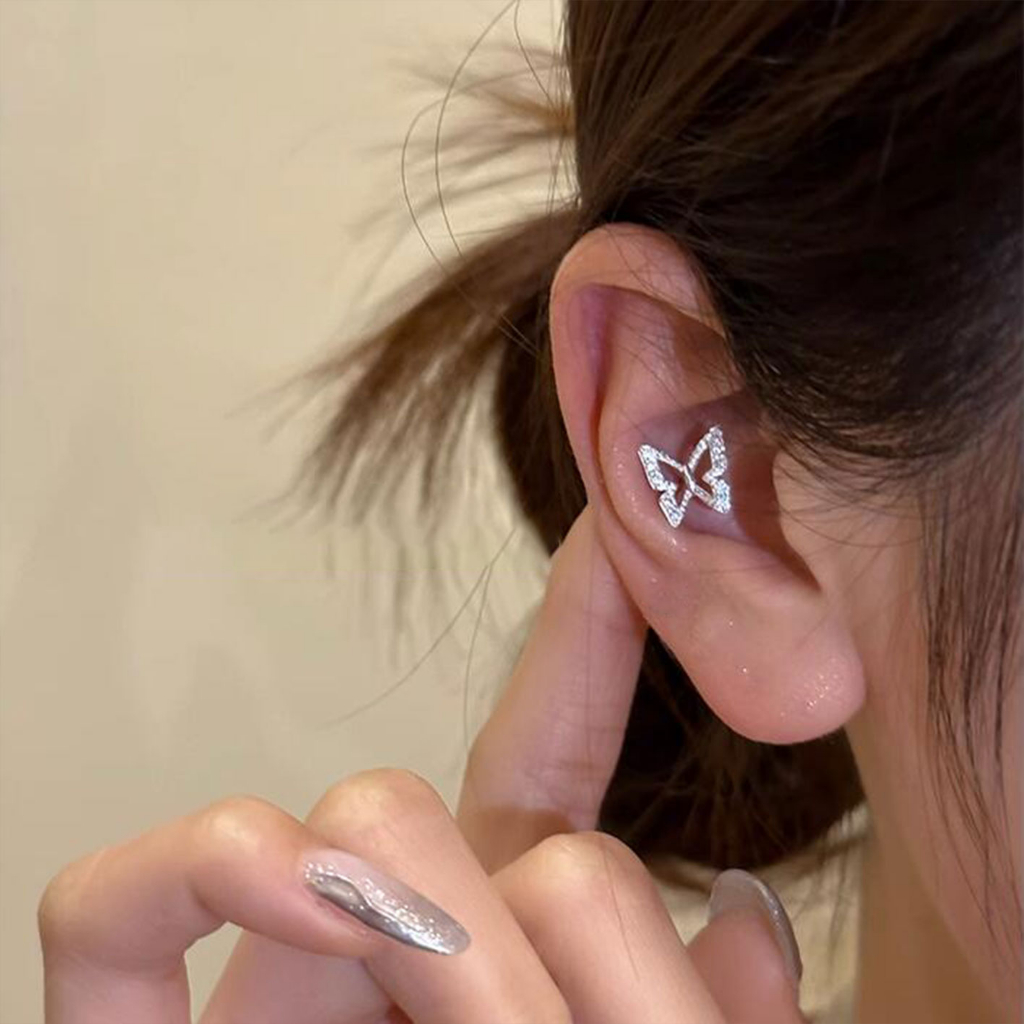 Hoa tai bướm rỗng tinh tế nữ sterling silver zircon earrings 2023 phong cách mới hoa tai bạc phong cách nóng bỏng mùa hè