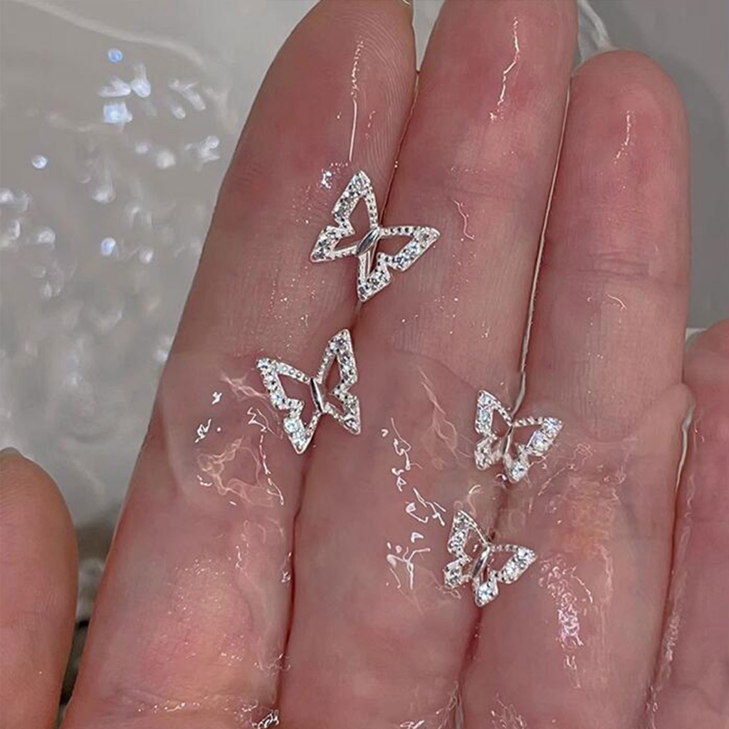 Hoa tai bướm rỗng tinh tế nữ sterling silver zircon earrings 2023 phong cách mới hoa tai bạc phong cách nóng bỏng mùa hè