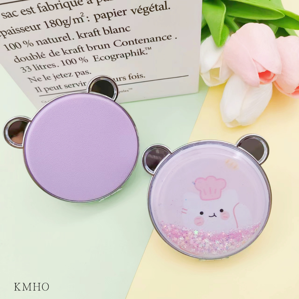 KMHO Gương Trang Điểm mini Cầm Tay Độ Nét Cao Hình Tròn Nhỏ Dễ Mang Theo Kiểu Hoạt Hình Dễ Thương Có Cát Chảy Cho Bạn Gái