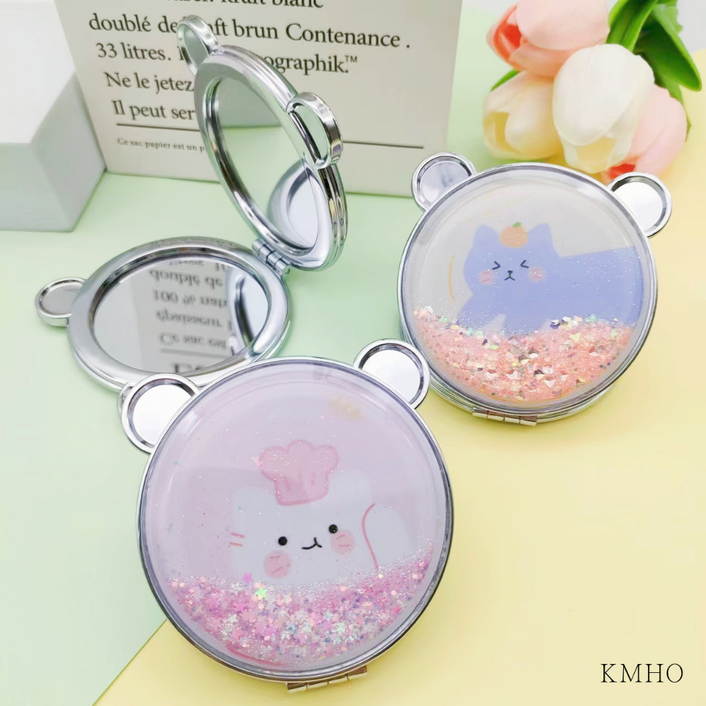 KMHO Gương Trang Điểm mini Cầm Tay Độ Nét Cao Hình Tròn Nhỏ Dễ Mang Theo Kiểu Hoạt Hình Dễ Thương Có Cát Chảy Cho Bạn Gái