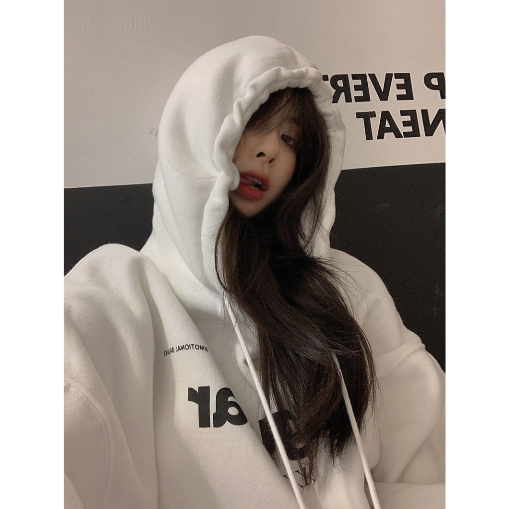 LIVE GREAT  áo len nữ phong cách hàn quốc áo khoác có mũ trùm đầu dài tay áo khoác nữ