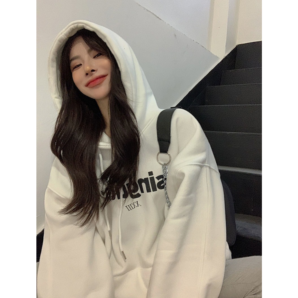 LIVE GREAT  áo len nữ phong cách hàn quốc áo khoác có mũ trùm đầu dài tay áo khoác nữ