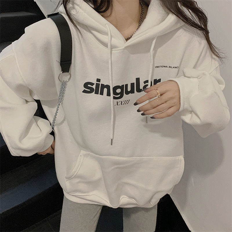 LIVE GREAT  áo len nữ phong cách hàn quốc áo khoác có mũ trùm đầu dài tay áo khoác nữ