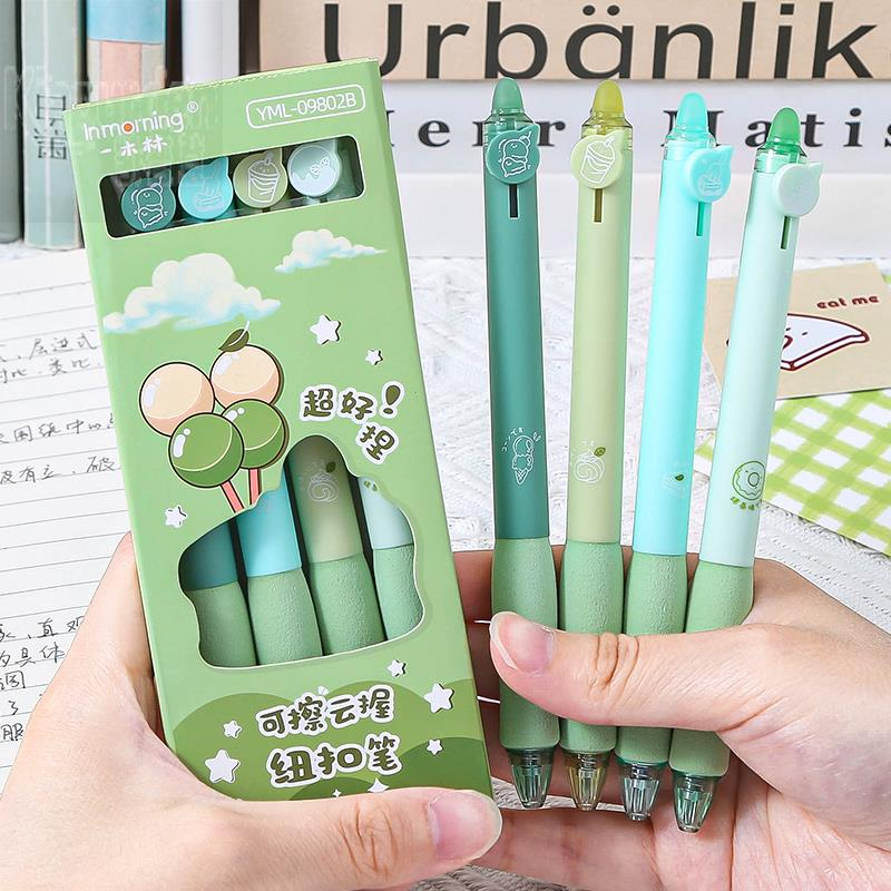 Penlab 4 cái bút mực gel màu xanh có thể xóa được bộ cà phê gấu icecream bút bi 0,5mm để viết c7482