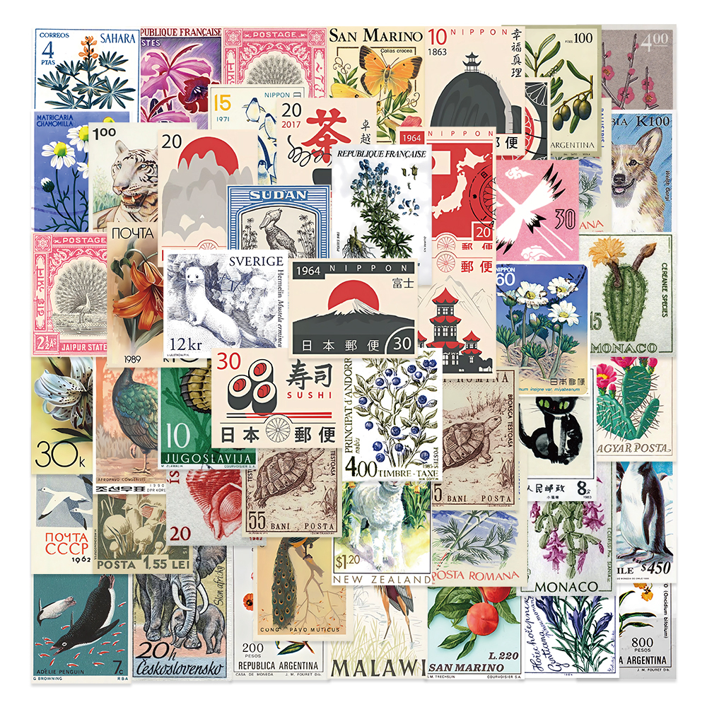 50 cái dán cổ điển retro stamp style diary planner trang trí scrapbooking stickers craft stickers đồ chơi trẻ em