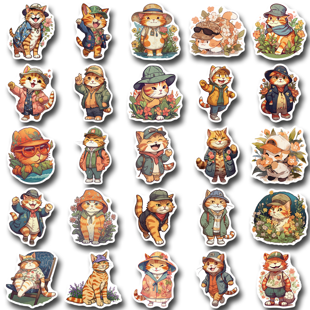 50 cái orange cat life hình dán hoạt hình dễ thương với tài khoản cầm tay sáng tạo và tinh tế, điện thoại di động, cốc nước, trang trí ipad, dán decal chống thấm nước