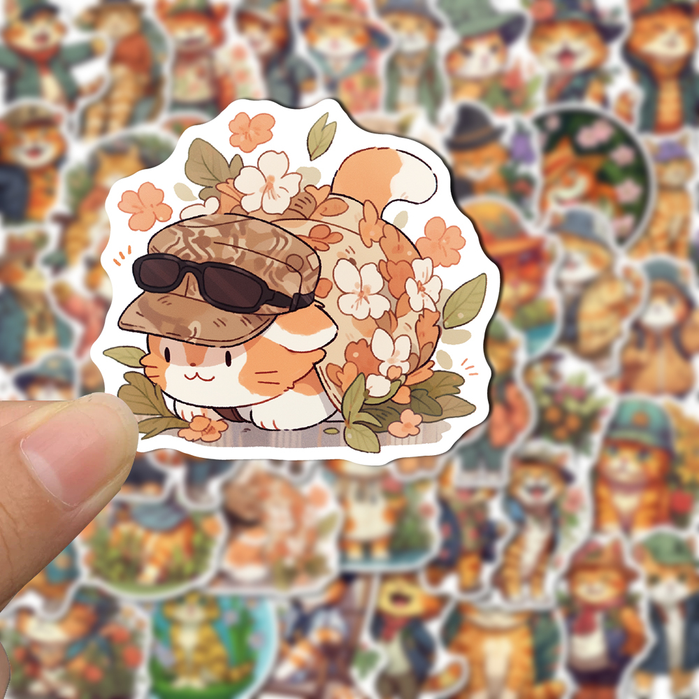 50 cái orange cat life hình dán hoạt hình dễ thương với tài khoản cầm tay sáng tạo và tinh tế, điện thoại di động, cốc nước, trang trí ipad, dán decal chống thấm nước
