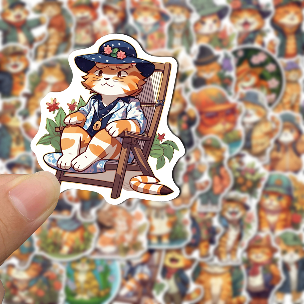 50 cái orange cat life hình dán hoạt hình dễ thương với tài khoản cầm tay sáng tạo và tinh tế, điện thoại di động, cốc nước, trang trí ipad, dán decal chống thấm nước