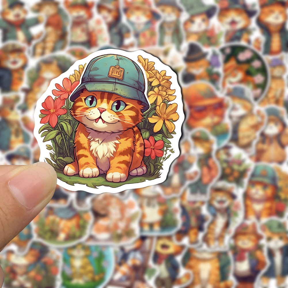 50 cái orange cat life hình dán hoạt hình dễ thương với tài khoản cầm tay sáng tạo và tinh tế, điện thoại di động, cốc nước, trang trí ipad, dán decal chống thấm nước