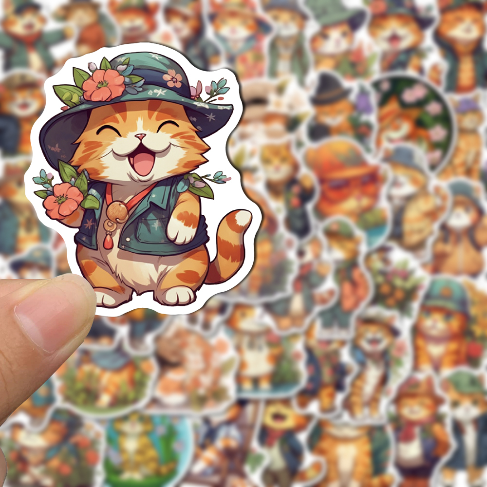50 cái orange cat life hình dán hoạt hình dễ thương với tài khoản cầm tay sáng tạo và tinh tế, điện thoại di động, cốc nước, trang trí ipad, dán decal chống thấm nước