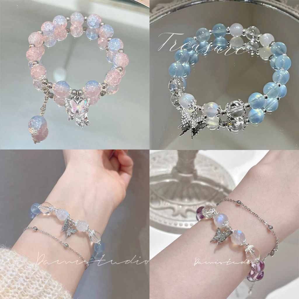 Thời trang nữ trang sức hợp kim rhinestone nhân tạo opal bướm hạt mặt dây chuyền vòng tay