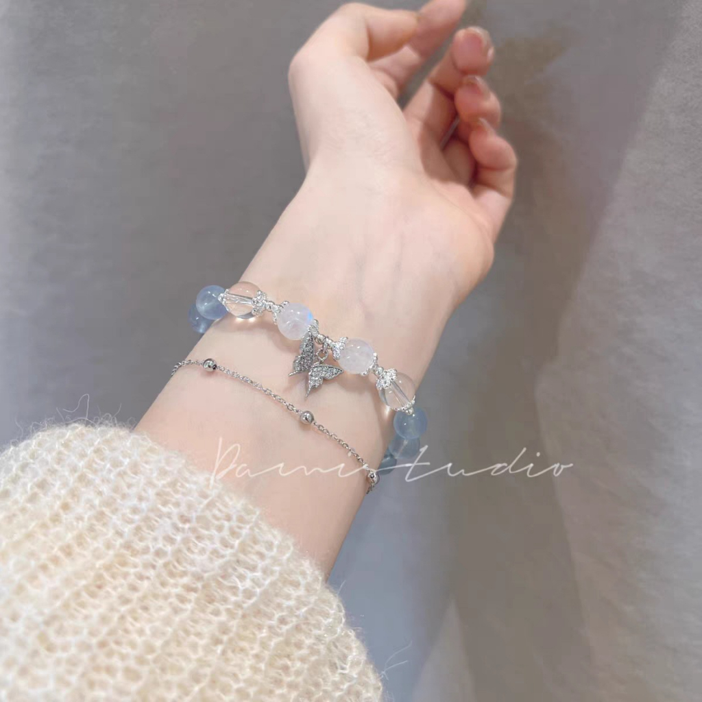 Thời trang nữ trang sức hợp kim rhinestone nhân tạo opal bướm hạt mặt dây chuyền vòng tay