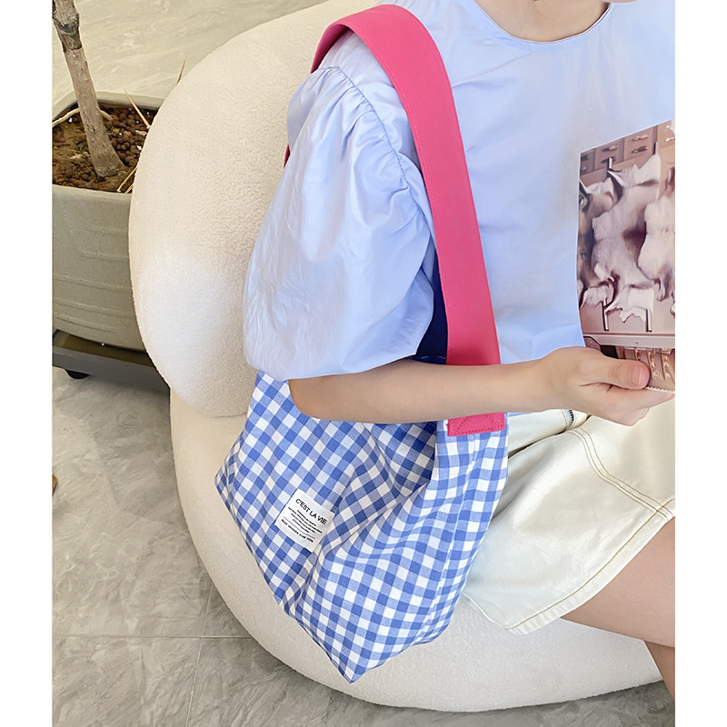 Bentoy milkjoy grid túi đeo vai thời trang dung tích lớn túi xách vải túi học sinh