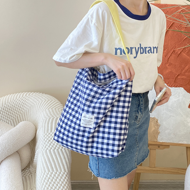 Bentoy milkjoy grid túi đeo vai thời trang dung tích lớn túi xách vải túi học sinh