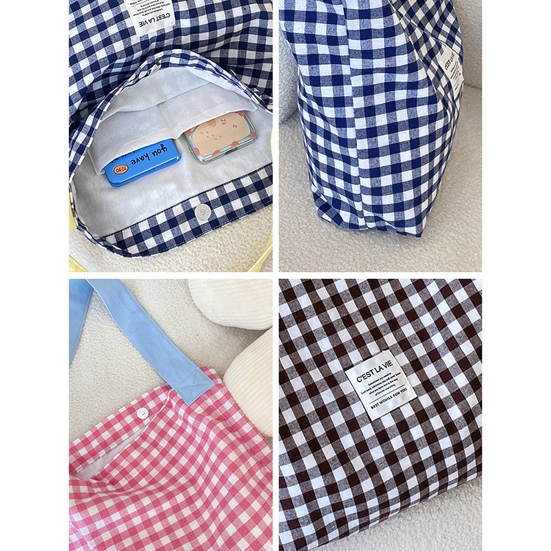 Bentoy milkjoy grid túi đeo vai thời trang dung tích lớn túi xách vải túi học sinh