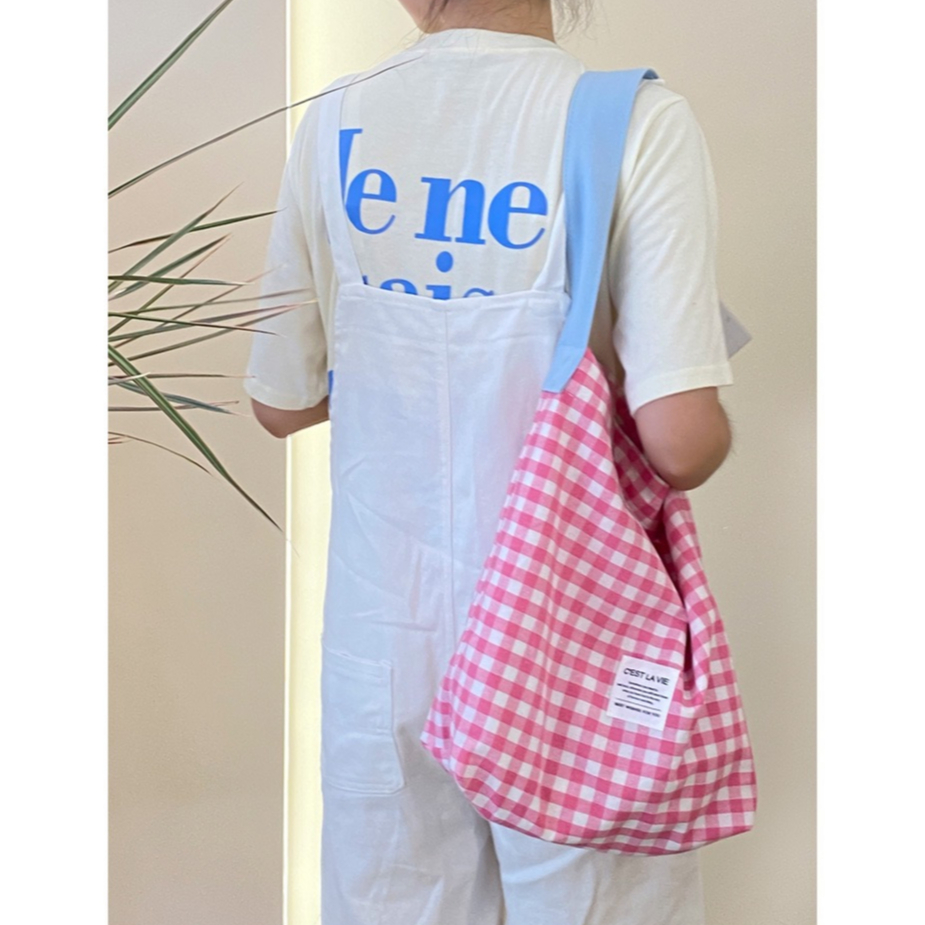 Bentoy milkjoy grid túi đeo vai thời trang dung tích lớn túi xách vải túi học sinh