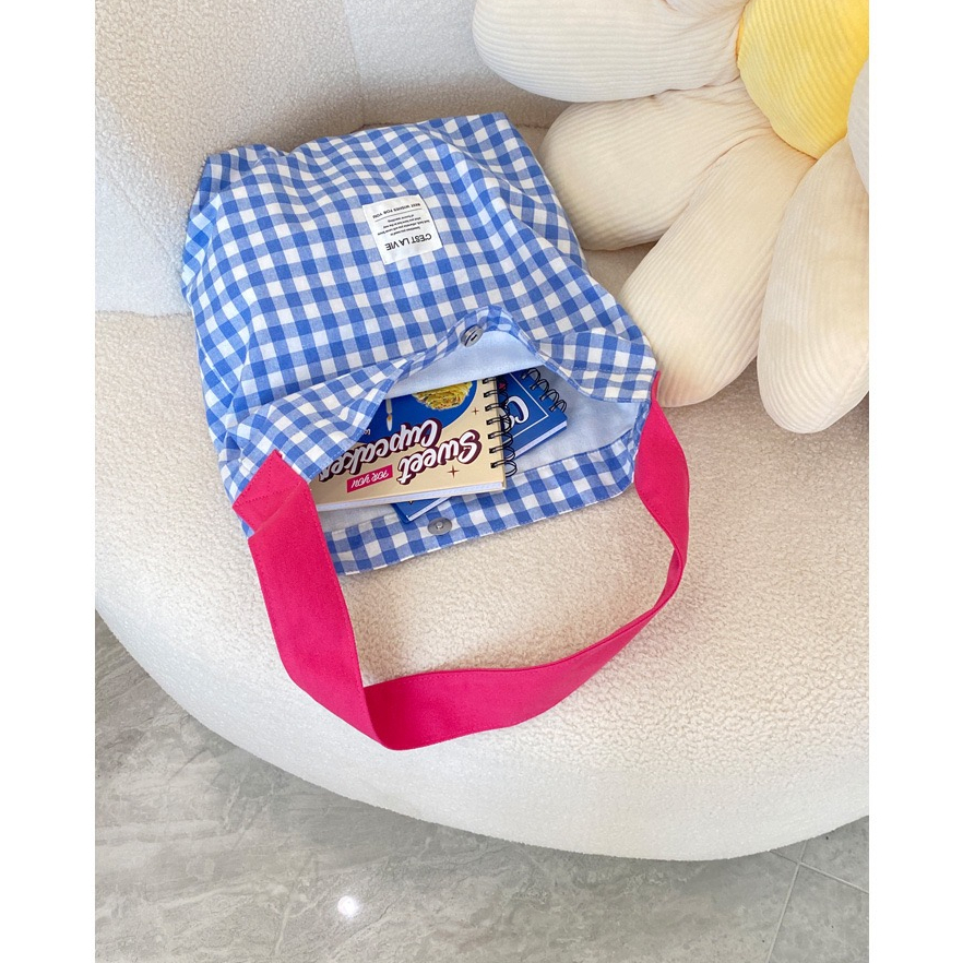 Bentoy milkjoy grid túi đeo vai thời trang dung tích lớn túi xách vải túi học sinh