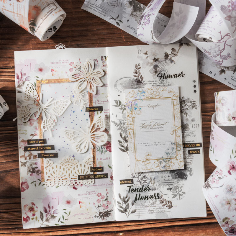 Mr. Paper  200cm/cuộn Washi băng Nhà thơ vui vẻ Cây và hoa Những hình ảnh ghép bằng tay sáng tạo DIY hình ảnh Cái cốc Thẻ văn phòng phẩm Trang trí băng