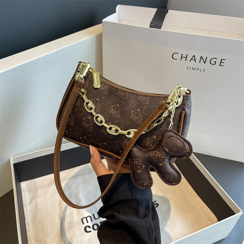 Ielgy Túi Xách Da pu Đeo Vai Phối Dây Xích Kiểu Pháp Thời Trang Cho Nữ