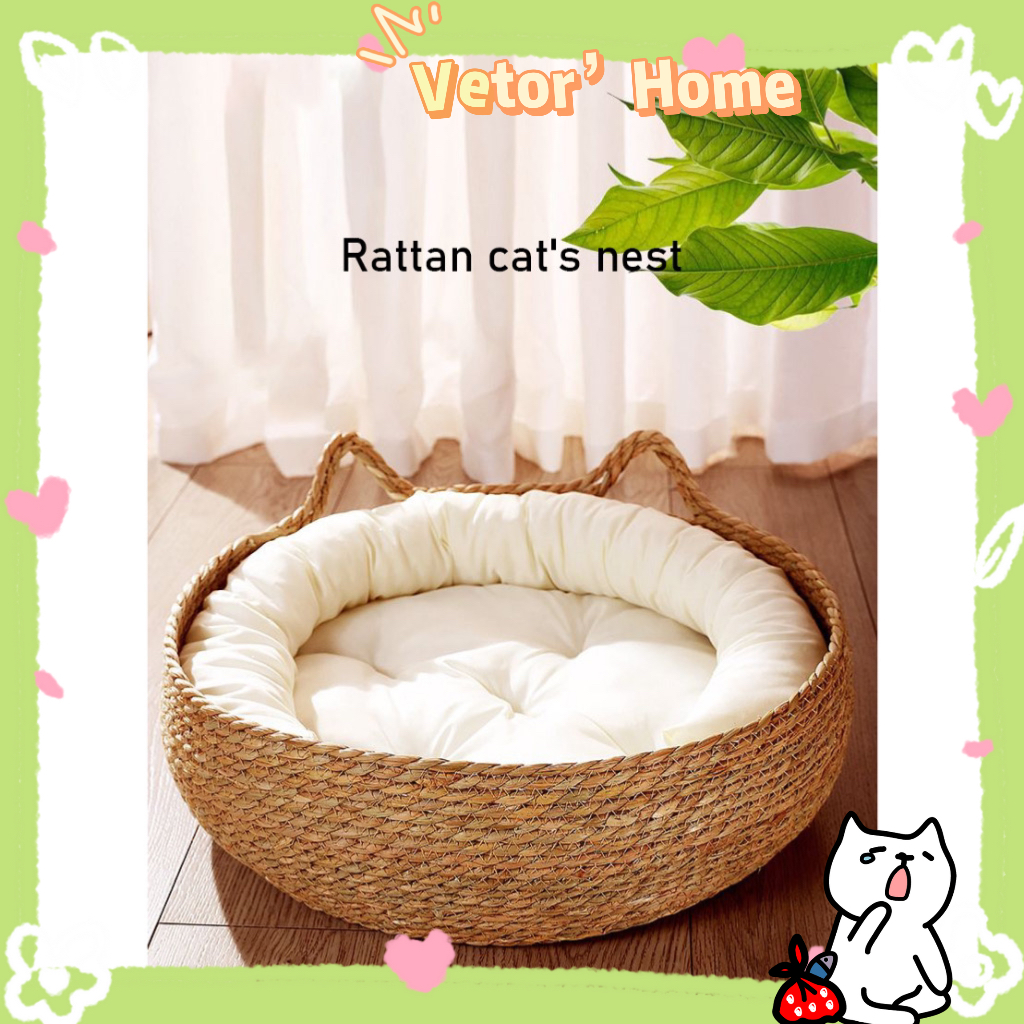 Vetor mèo cat litter Bằng Mây Dệt Có Thể Giặt Được Cho Mùa Hè Với Bảng Cào Móng Mèo Có Thể Tháo Rời Và Giặt Được Thông Dụng