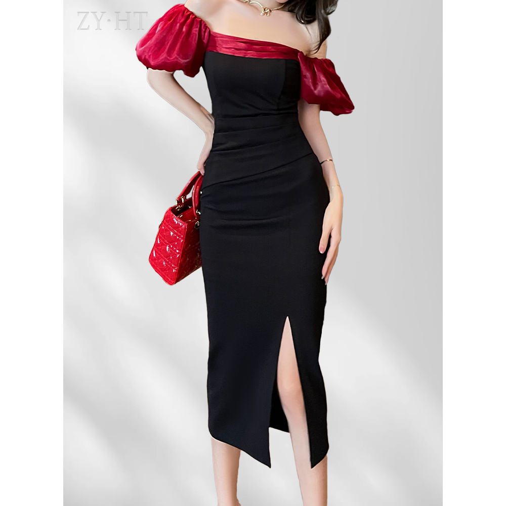 ZYHT đầm tay áo phồng Mảnh mai hợp thời trang Tinh tế đầm đầm dạ hội dự tiệc sang trọng 30117