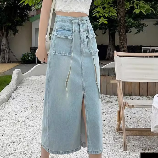 Chân Váy Denim Lưng Cao Dáng Rộng Thiết Kế Mới Thời Trang
